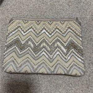 Elegant Beaded Clutch in Silver and Cream